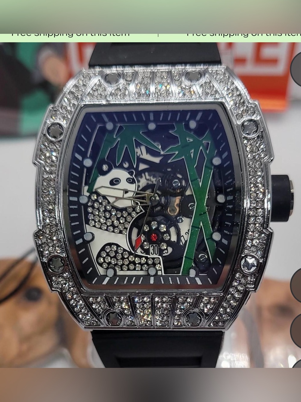 White Panda Crystal Accent Sport Watch for Men